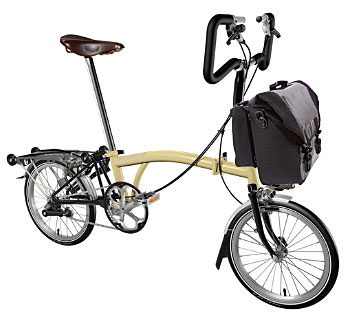 Brompton P Type 3 Speed/Mud Guards/Rear Rack Ivory/Black/Brooks Saddle/O'Bag - In Stock