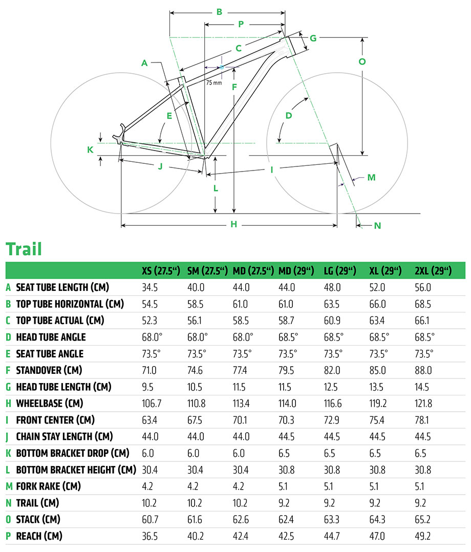 Cannondale Trail 6 Size Chart